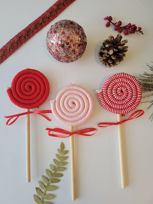 Handmade Macrame Lollipops and Candy Canes Ornaments