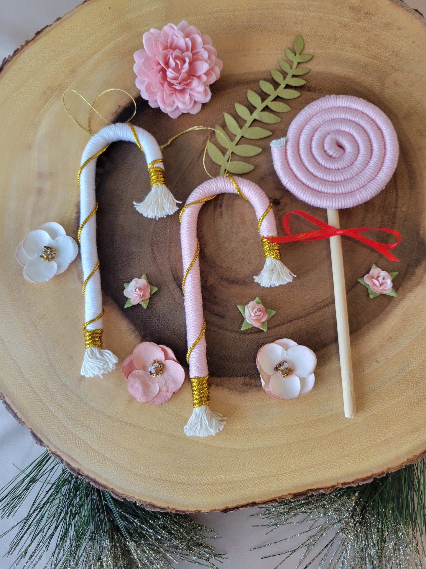 Handmade Macrame Lollipops and Candy Canes Ornaments